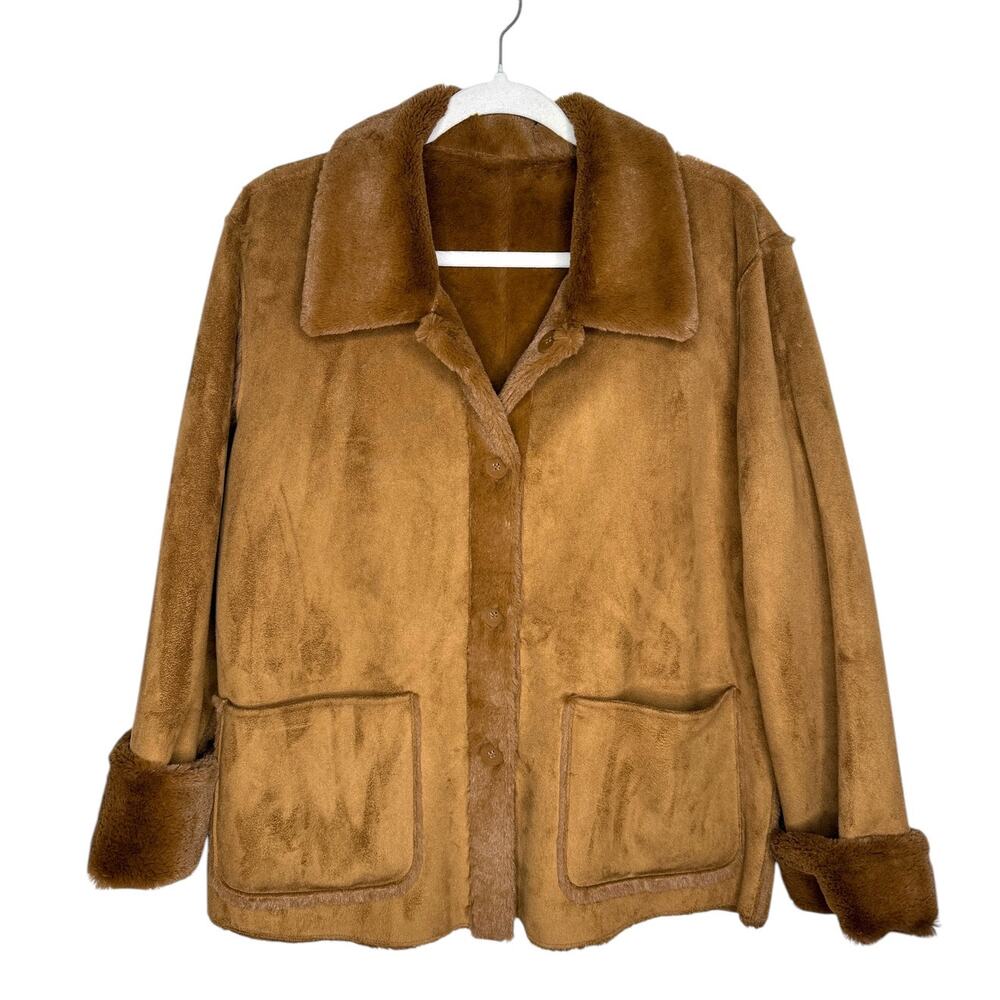 Brandon Thomas Reversible Faux Suede and Faux Fur Coat Size Large Chestnut Brown - Picture 11 of 11